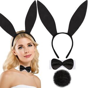 9277 3 Pcs Black Bunny Costume Set Black Bunny Tail Rabbit Ear